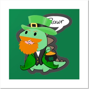 Irish Saint Patricks Day Dinosaur Rawr Posters and Art